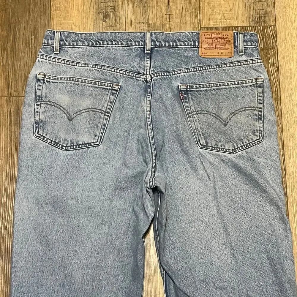 VTG 90s Levis 550 Jeans 42x32 Relaxed Fit Tapered Leg Blue Baggy Grunge USA 1997